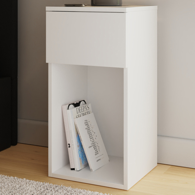 GFW Finn White Single Drawer Single Shelf Slim Bedside Table