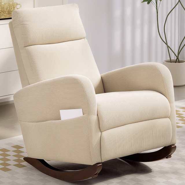 Portland Beige Corduroy High Back Leisure Rocking Chair - image 1