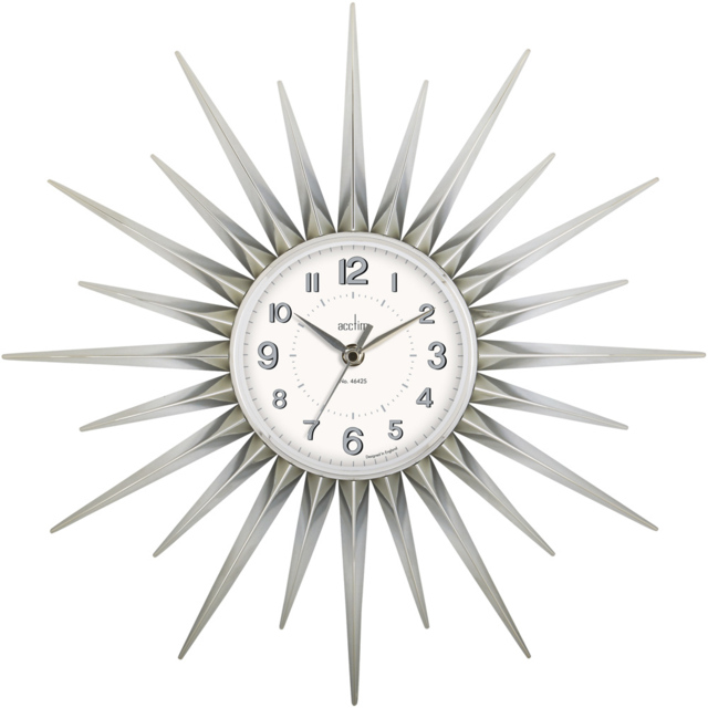 Acctim Stella Sprayed Silver Starburst Wall Clock 44cm - image 1