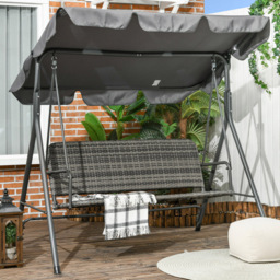 Outsunny 3 Seater Grey Rattan Swing Chair