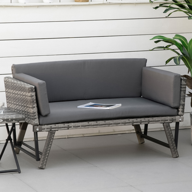 Outsunny 2 Seater Grey Rattan Folding Day Bed - image 1