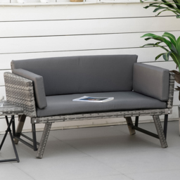 Outsunny 2 Seater Grey Rattan Folding Day Bed - thumbnail 1