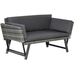 Outsunny 2 Seater Grey Rattan Folding Day Bed - thumbnail 2