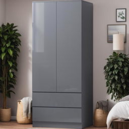 FWStyle Stora 2 Door 2 Drawer Grey Gloss Wardrobe