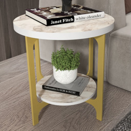 Decorotika Versy 2 Shelf White Marble and Gold Round Side Table