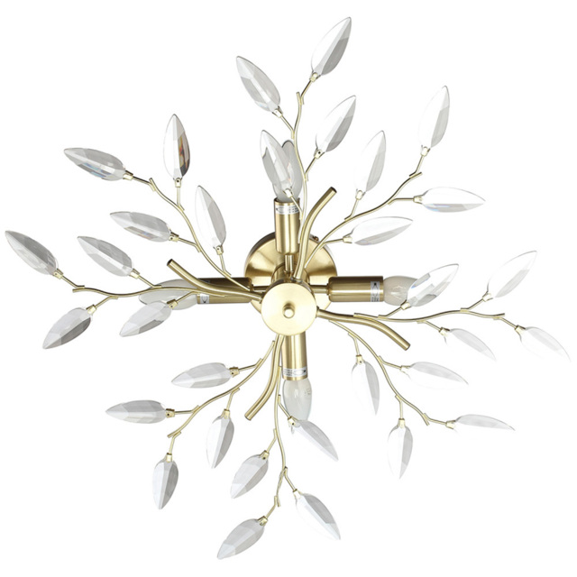 Happy Homewares Brushed Gold Plated Branch Ceiling Light Fitting with Acrylic Leaves - image 1