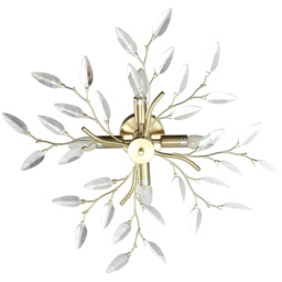 Happy Homewares Brushed Gold Plated Branch Ceiling Light Fitting with Acrylic Leaves