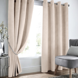 Alan Symonds Velvet Blackout Ring Top Eyelet Curtains Cream 168 x 137cm