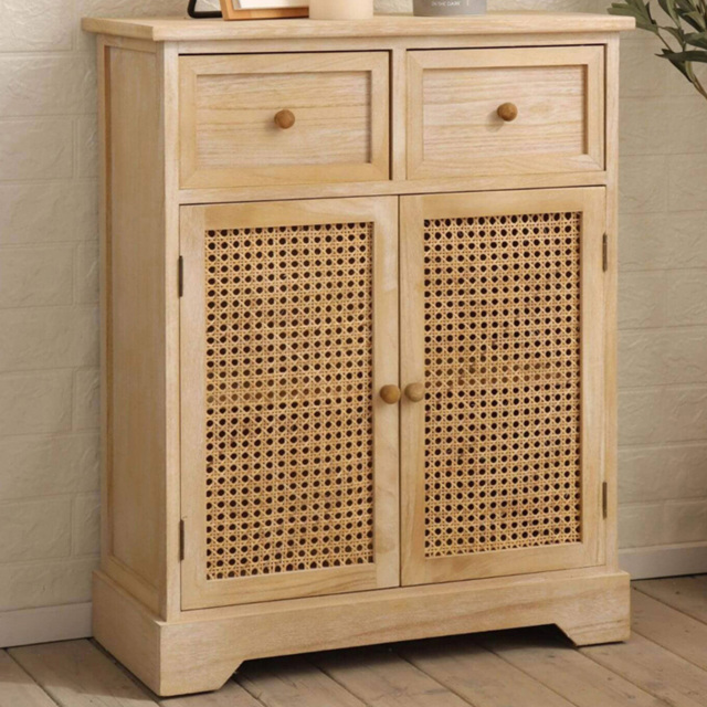 Home Source Carnforth Natural 2 Door 2 Drawer Cupboard Storage Unit - image 1