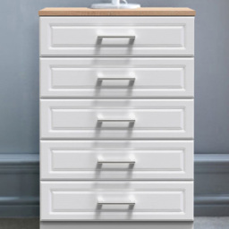 Crowndale Kent 5 Drawer White Ash and Modern Oak Chest of Drawers Ready Assembled
