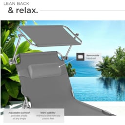 tectake Chloé Grey Foldable Sun Lounger with 4 Step Backrest and Adjustable Sunroof - thumbnail 4