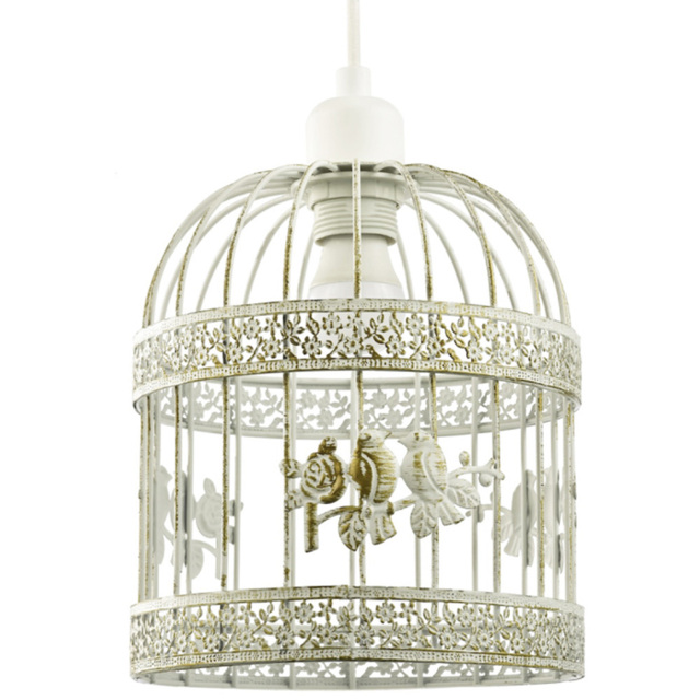 Happy Homewares 3D Flowers and Birds Brushed Cream and Gold Birdcage Light Shade - image 1