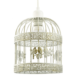 Happy Homewares 3D Flowers and Birds Brushed Cream and Gold Birdcage Light Shade