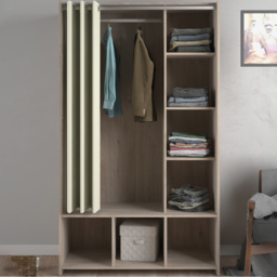 Florence Uppsala 7 Shelf Jackson Hickory Oak Open Wardrobe with Beige Textile Curtain