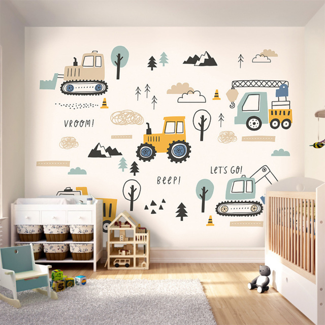 Origin Murals Tractors and Diggers Blue Wall Mural - image 1
