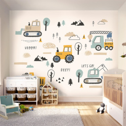 Origin Murals Tractors and Diggers Blue Wall Mural