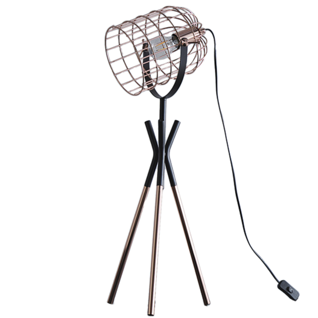 Kliving Fulton Copper and Black Industrial Metal Cage Tripod Table Lamp - image 1