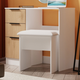 Crowndale Java Slatt Effect and White 3 Drawer Vanity Desk