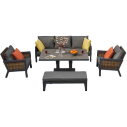 Furniture One Grey 7 Seater Aluminium Outdoor Lounge Bench Set with Lift-Up Table - thumbnail 2