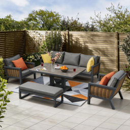 Furniture One Grey 7 Seater Aluminium Outdoor Lounge Bench Set with Lift-Up Table - thumbnail 1