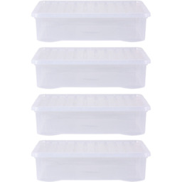 Wham 46L Clear Underbed Crystal Storage Box with Lid 4 Pack