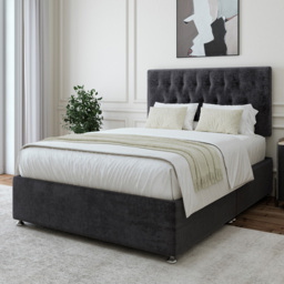 Bedmaster King Size Black Naples Linen Divan Base with Lona Headboard