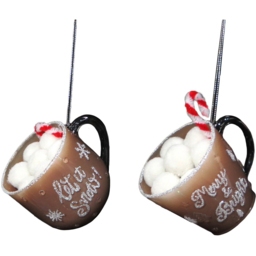 Single Candy Cane Brown Coffee Cup Hanging Christmas Decoration in Assorted styles