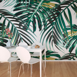 Origin Murals Tropical Leaves Green and White Wall Mural
