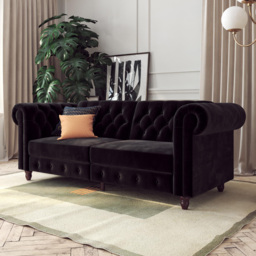Dorel Felix Chesterfield 3 Seater Black Velvet Sofa Bed