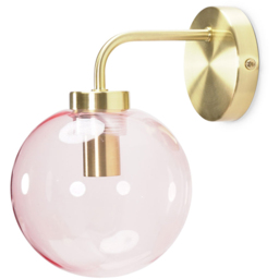 ValueLights Frenchie Pink Tinted Globe Gold Stem LED Wall Light