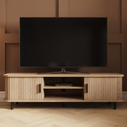 GFW Omari Oak 2 Tambour Sliding Door 2 Shelf Slatted TV Unit
