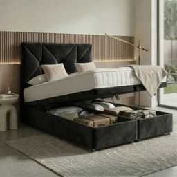 DS Living Eclipse Black Super King Size Plush Velvet Ottoman Bed - thumbnail 2