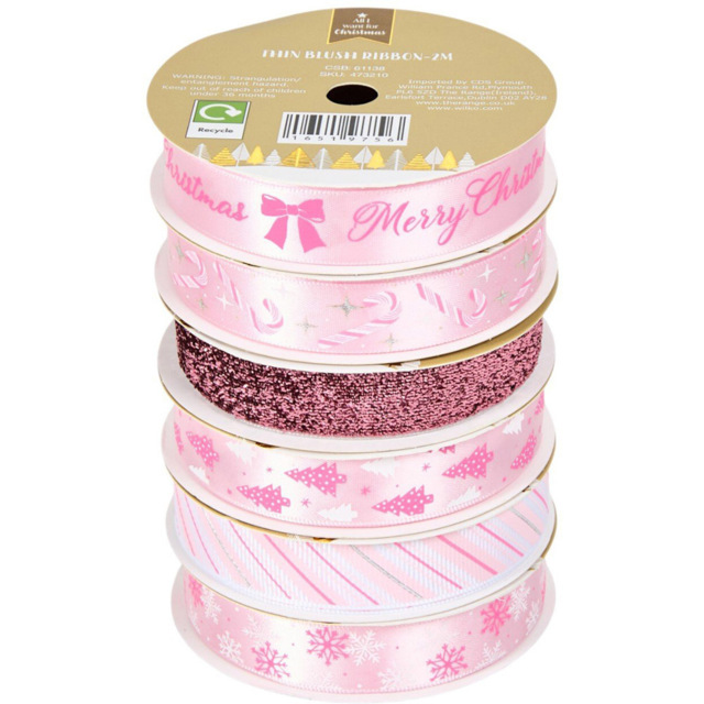 Single All I Want For Christmas Thin Festive Blush Ribbon 2m in Assorted styles - image 1