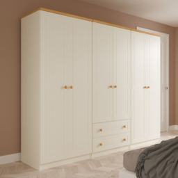 Crowndale Warwick 6 Door 2 Drawer Cream Ash and Modern Oak Wardrobe Ready Assembled