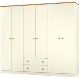 Crowndale Warwick 6 Door 2 Drawer Cream Ash and Modern Oak Wardrobe Ready Assembled - thumbnail 3