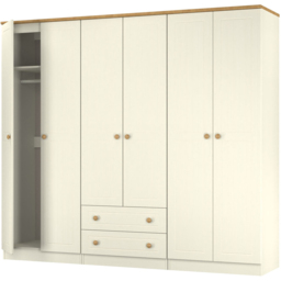 Crowndale Warwick 6 Door 2 Drawer Cream Ash and Modern Oak Wardrobe Ready Assembled - thumbnail 4