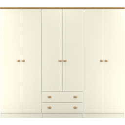 Crowndale Warwick 6 Door 2 Drawer Cream Ash and Modern Oak Wardrobe Ready Assembled - thumbnail 2