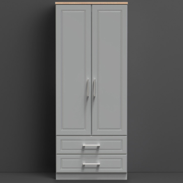 Crowndale Kent Ready Assembled 2 Door 2 Drawer Dusk Grey and Bardolino Oak Wardrobe - image 1