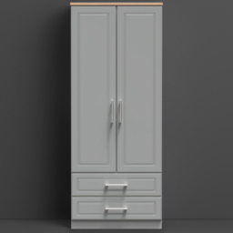 Crowndale Kent Ready Assembled 2 Door 2 Drawer Dusk Grey and Bardolino Oak Wardrobe - thumbnail 1