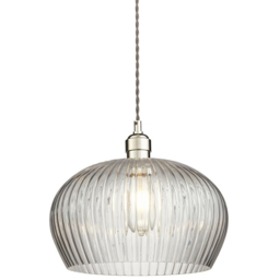 Merano Livorno Ribbed Glass Bright Nickel Plate Dome Pendant Ceiling Light