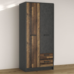 Florence Brooklyn 2 Door 2 Drawer Walnut and Dark Matera Grey Wardrobe