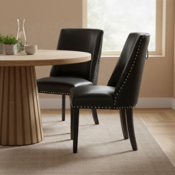 Premier Housewares Rodeo Black Leather Effect Dining Chair - thumbnail 3