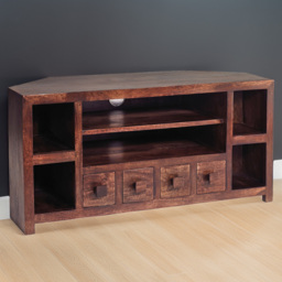 Brooklyn Nihash Toko 4 Drawer 6 Shelf Dark Mango Corner TV Unit