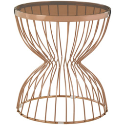 Premier Housewares Tula Rose Gold Round Tempered Glass Top Side Table with Hourglass Base - thumbnail 2