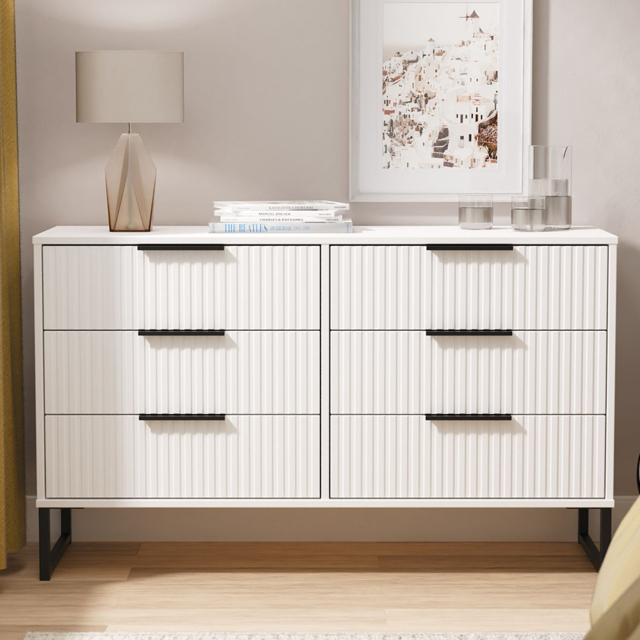 Crowndale Fluted 6 Drawer White Matt Wide Chest of Drawers Ready Assembled - image 1