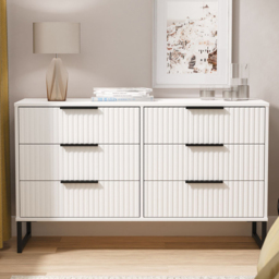 Crowndale Fluted 6 Drawer White Matt Wide Chest of Drawers Ready Assembled - thumbnail 1