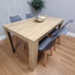 Kosy Koala 4 Seater Plastic and Faux Leather Dining Set Oak Effect and Grey