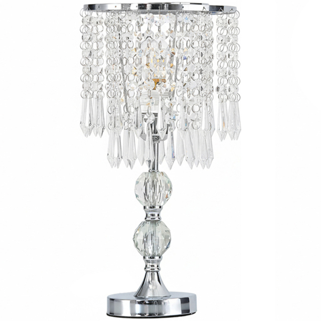 Living and Home E27 Screw Silver Crystal Beaded Shade Table Lamp 39cm - image 1