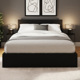GFW Black Small Double Faux Leather End Lift Ottoman Bed with Memory Pocket Spring Mattress