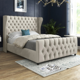 Donati Silver Double Velvet Upholstered Bed Frame with Straight Curved Top Headboard